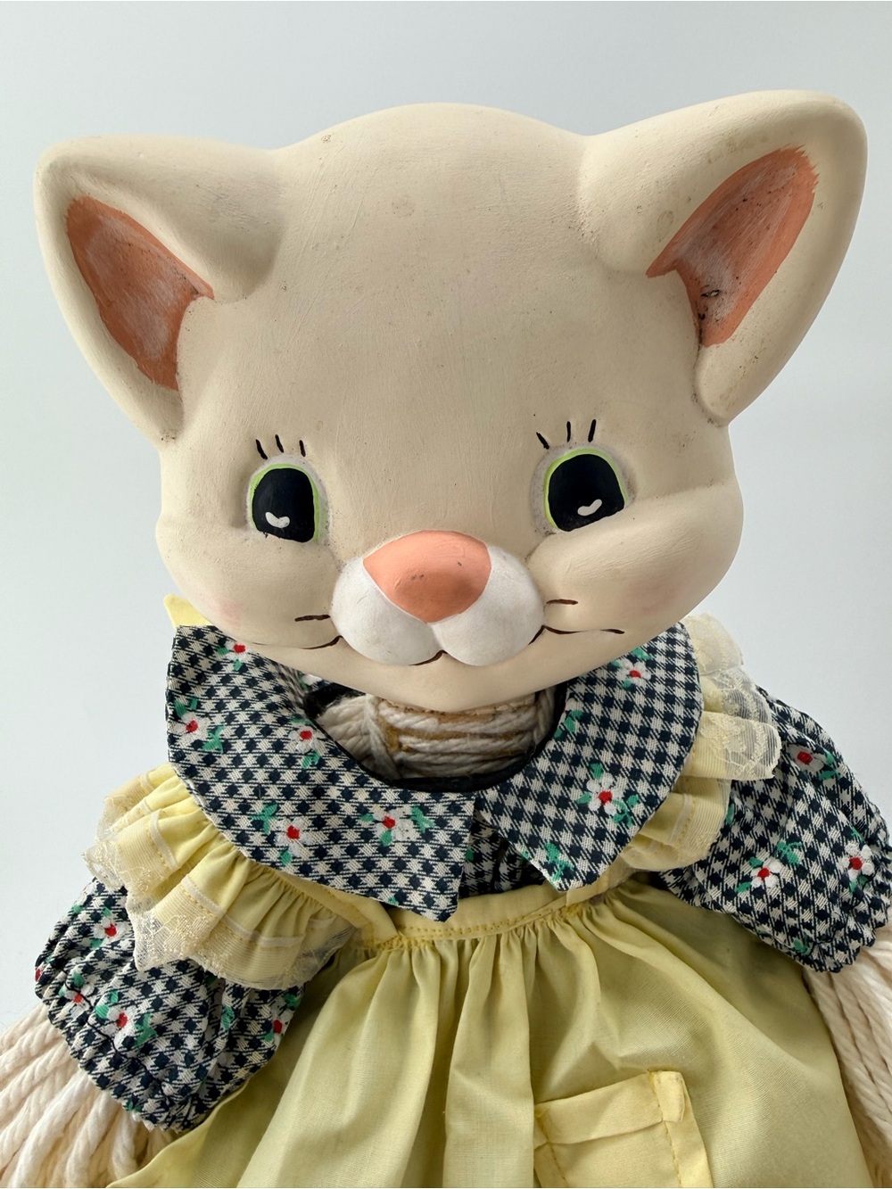 Ina Cream Cat Doll with Yellow Dress and Green-Accented Checked Collar